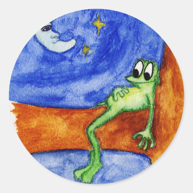 frog laying in tree classic round sticker (Front)