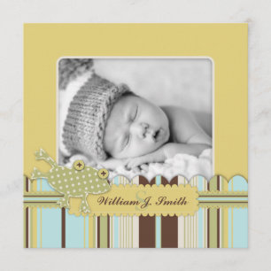 Frog Leaping over Stripe Print Birth Announcement