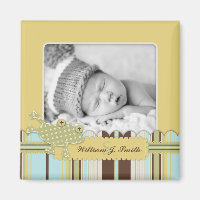 Frog Leaping over Stripe Print Birth Announcement