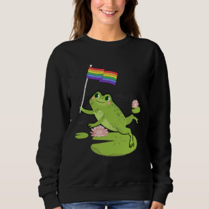 Frog  LGBTQ Gay Pride Flag Lily Pad Illustration Sweatshirt