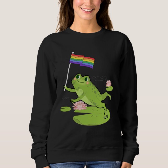 Frog  LGBTQ Gay Pride Flag Lily Pad Illustration Sweatshirt (Front)