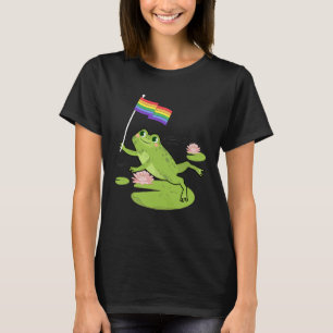 Frog  LGBTQ Gay Pride Flag Lily Pad Illustration T-Shirt