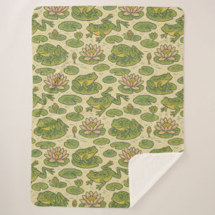 Frog Lili pads Waterlily Art Sherpa Blanket