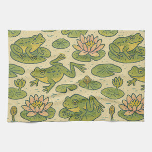 Frog Lili pads Waterlily Art Tea Towel