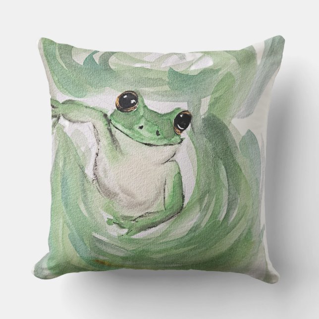 Frog Magic Humour Watercolor Froggy Cushion (Front)