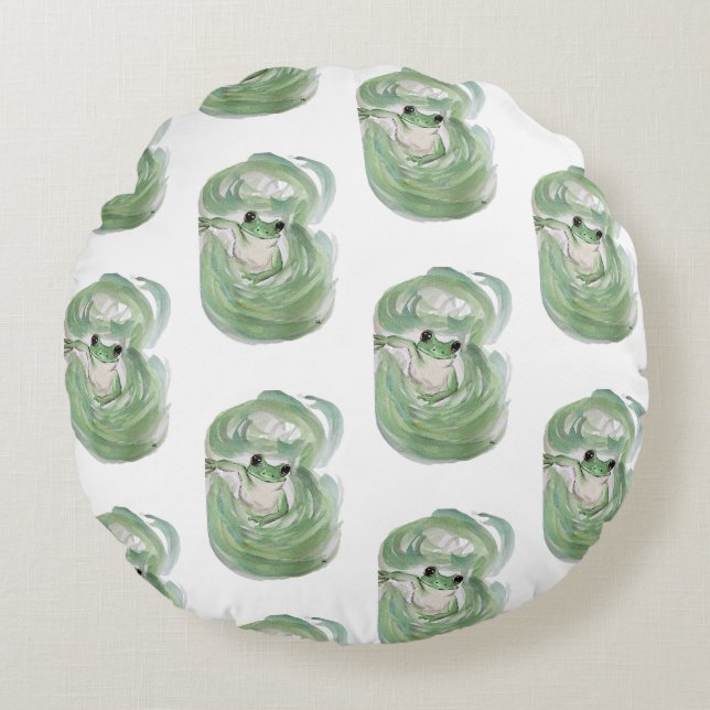 Frog Magic Humour Watercolor Froggy Round Cushion (Front)