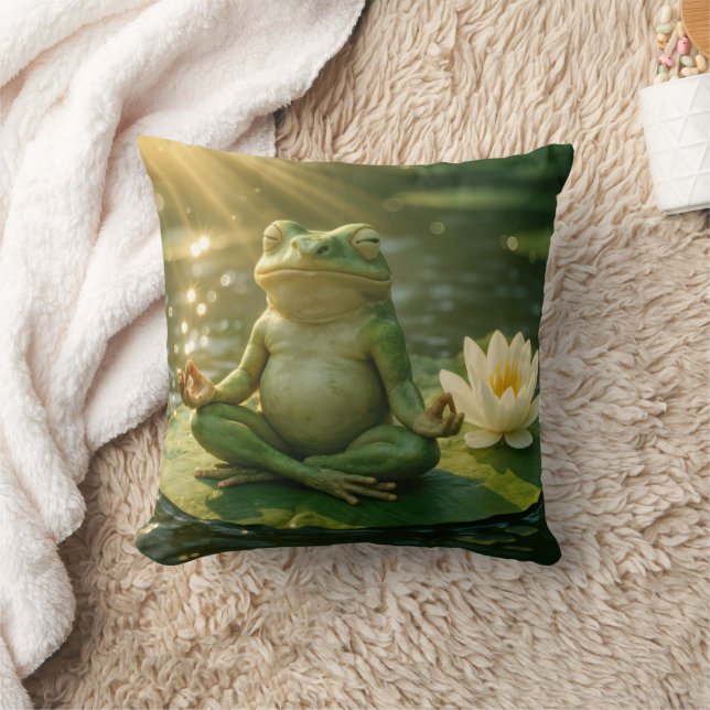 Frog Meditating On a Lily Pad Cushion (Blanket)