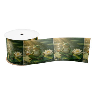 Frog Meditating On a Lily Pad Satin Ribbon