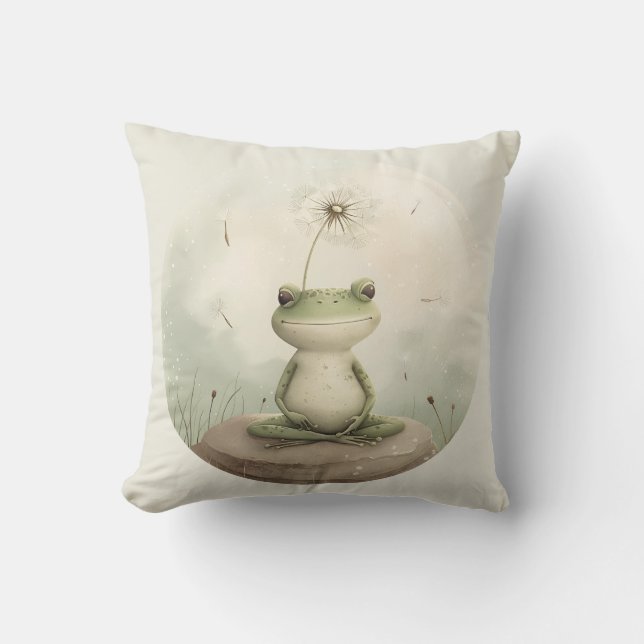  Frog meditation dandelion Cushion (Front)