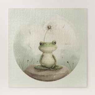 Frog meditation dandelion Jigsaw Puzzle