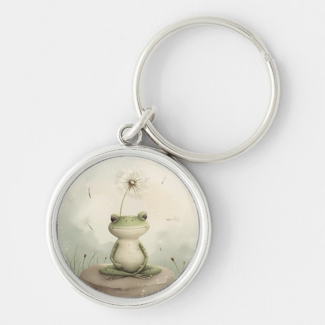  Frog meditation dandelion Key Ring (Front)