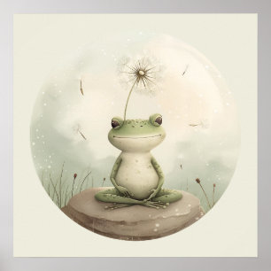 Frog meditation dandelion Poster
