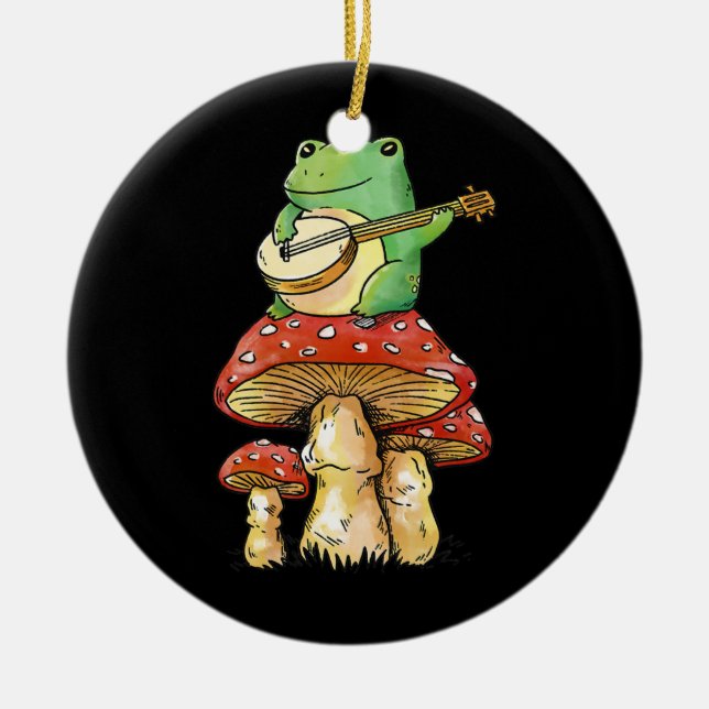 Frog Mushroom Aesthetic Guitar Goblincore Natur Ceramic Ornament (Front)