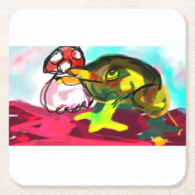 Frog  Mushroom fun  Square Paper Coaster (Front)