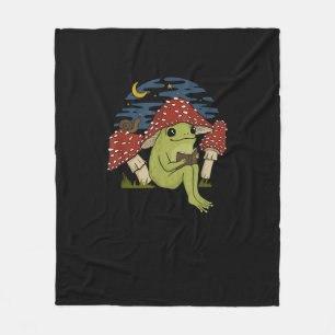 Frog Mushroom Hat Reading Book - Cottagecore Gobli Fleece Blanket
