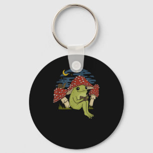 Frog Mushroom Hat Reading Book - Cottagecore Gobli Key Ring