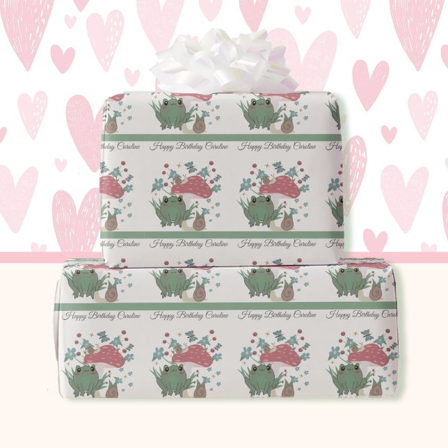 Frog Mushroom Snail Birthday Kids Add Name Wrapping Paper (Creator Uploaded)