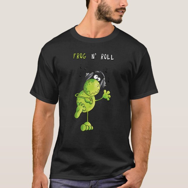 Frog N Roll I Frog Fun I Headphones Music T-Shirt (Front)