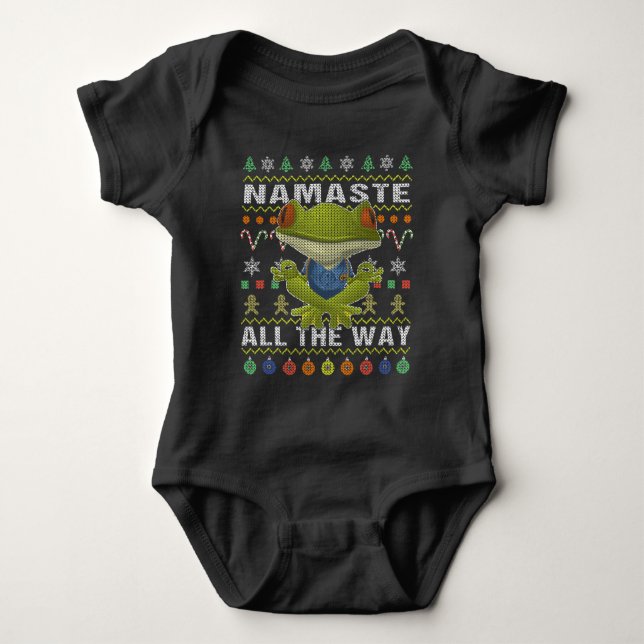 Frog Namaste All The Way Ugly Christmas Baby Bodysuit (Front)