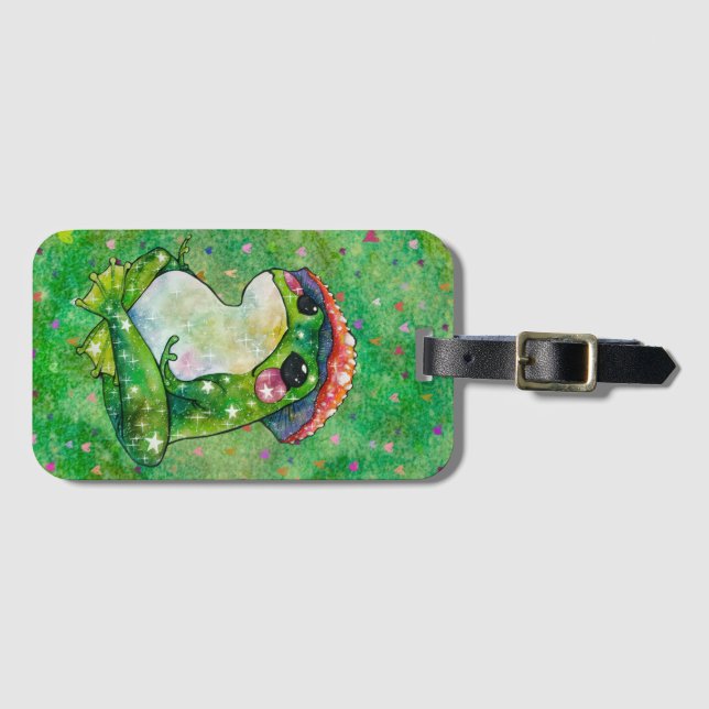 Frog named Clover Luggage Tag (Front Horizontal)