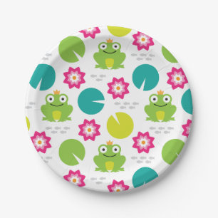 Frog & Nenuphar Seamless Pattern Paper Plate
