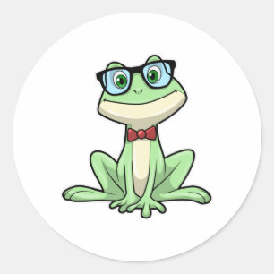 Frog Nerd Student Glasses Tie Classic Round Sticker