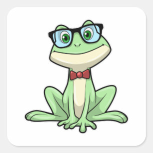 Frog Nerd Student Glasses Tie Square Sticker