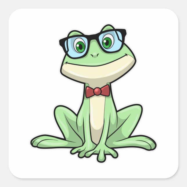 Frog Nerd Student Glasses Tie Square Sticker (Front)