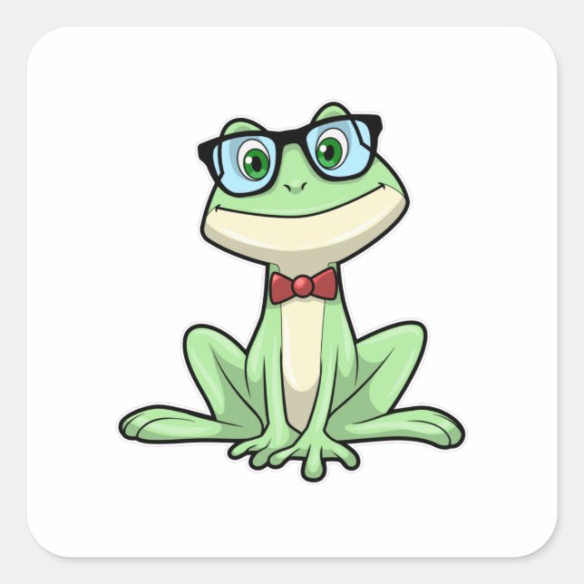 Frog Nerd Student Glasses Tie Square Sticker (Front)