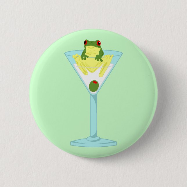 Frog & Olive in Martini Glass 6 Cm Round Badge (Front)