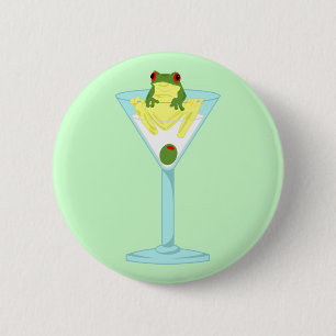 Frog & Olive in Martini Glass 6 Cm Round Badge