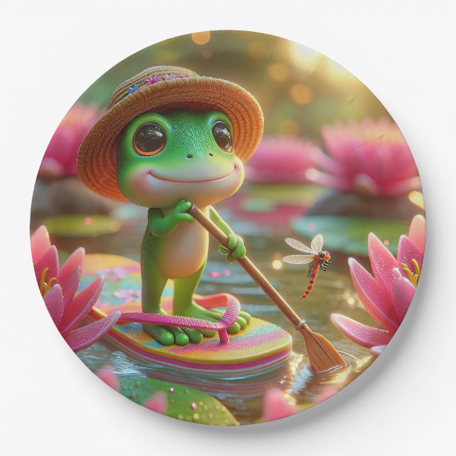 Frog On A Flip-Flop In a Pond Paper Plate (Front)