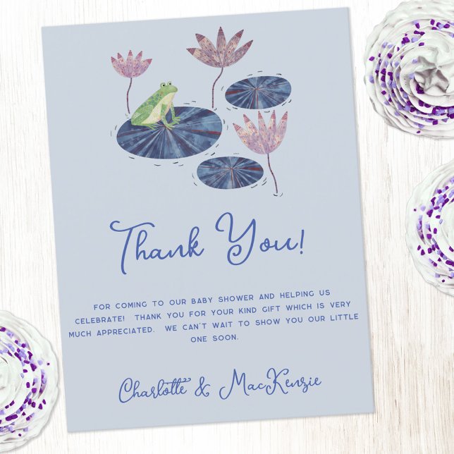 Frog on a Lily Pad Baby Shower Thank You Postcard (Frog baby shower thank you postcard with custom text)