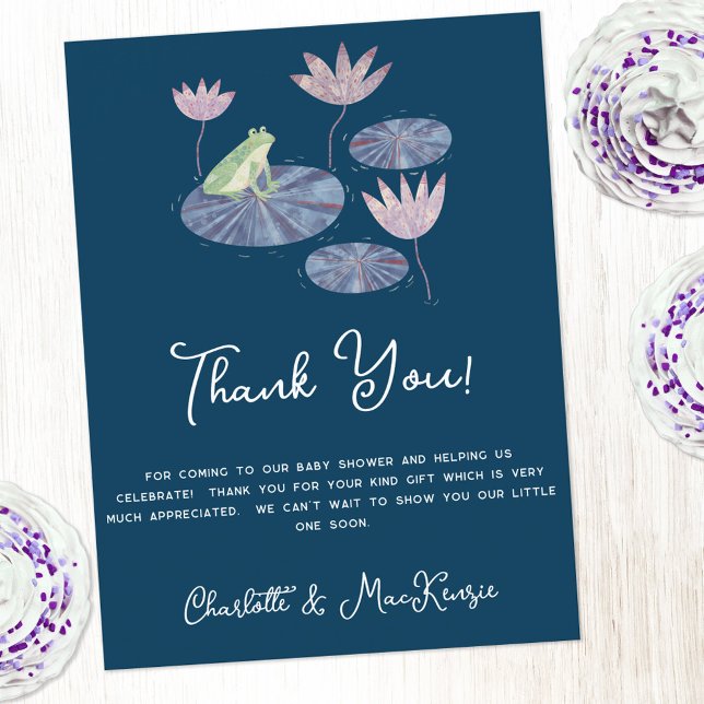Frog on a Lily Pad Baby Shower Thank You Postcard (Frog baby shower thank you postcard with custom text)