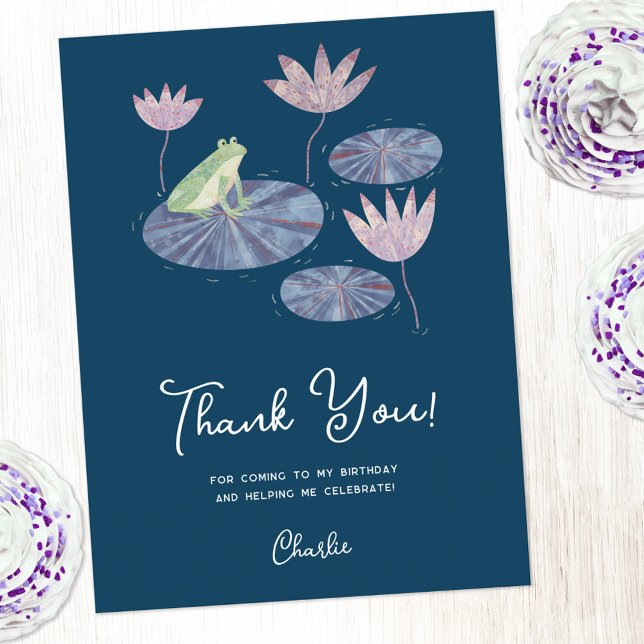 Frog on a Lily Pad Thank You Postcard (Cute frog themed personalized thank you postcard)