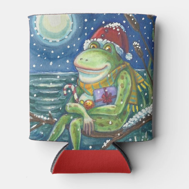 FROG ON A LOG, CHRISTMAS PARTY SANTA CAN COOLER (Front)