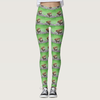 Frog on a Rock painting Leggings