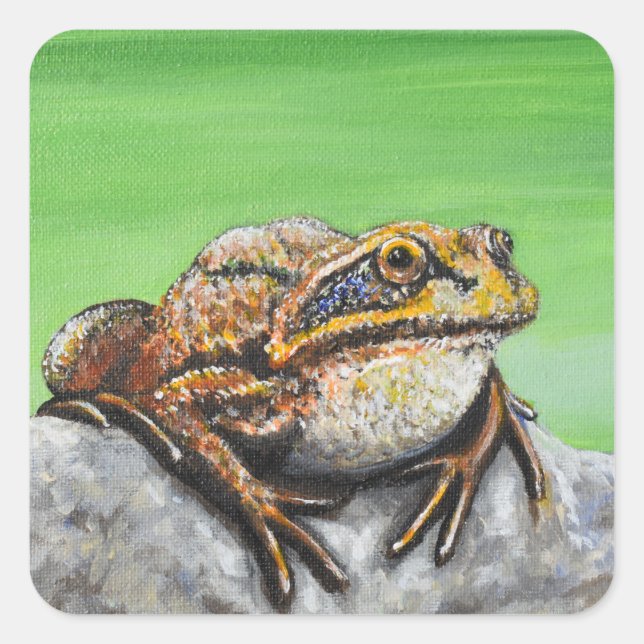 Frog on a Rock painting Square Sticker (Front)