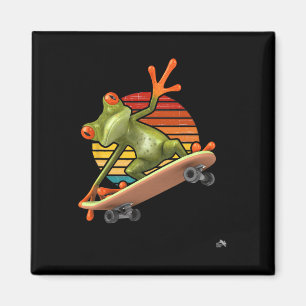 Frog On A Skateboard - Retro Sunset Skateboarding Magnet