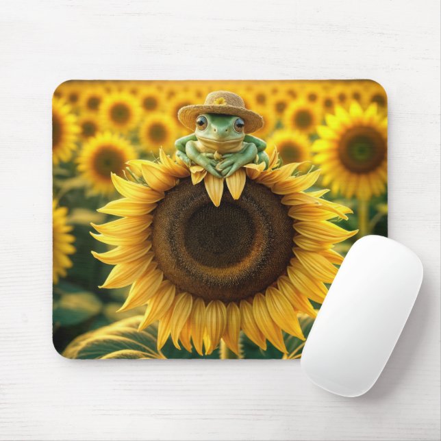 Frog on a Yellow Sunflower Mouse Pad (With Mouse)