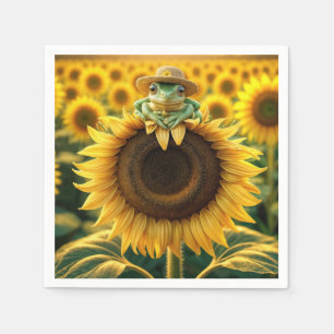 Frog on a Yellow Sunflower Napkin