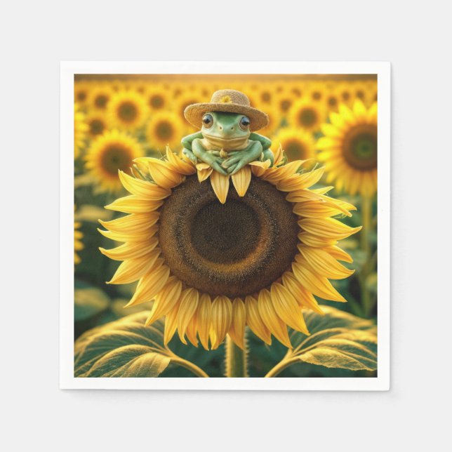 Frog on a Yellow Sunflower Napkin (Front)