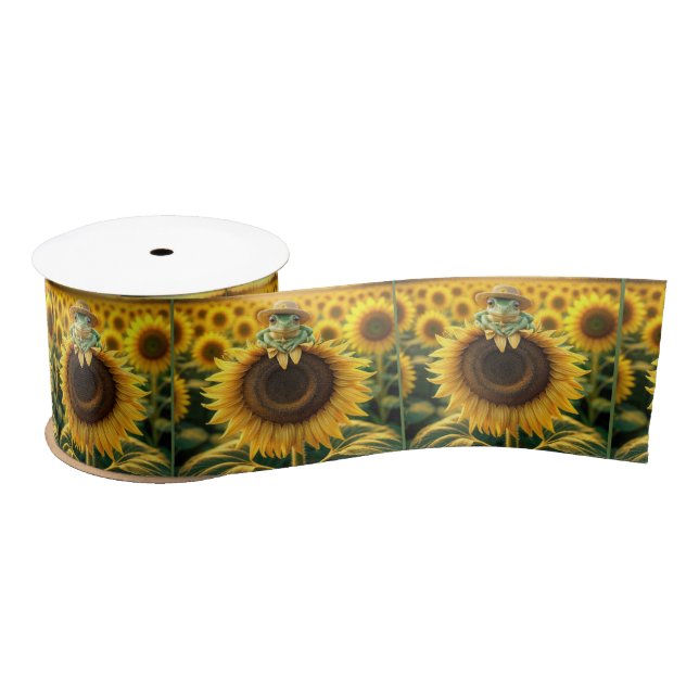 Frog on a Yellow Sunflower Satin Ribbon (Spool)