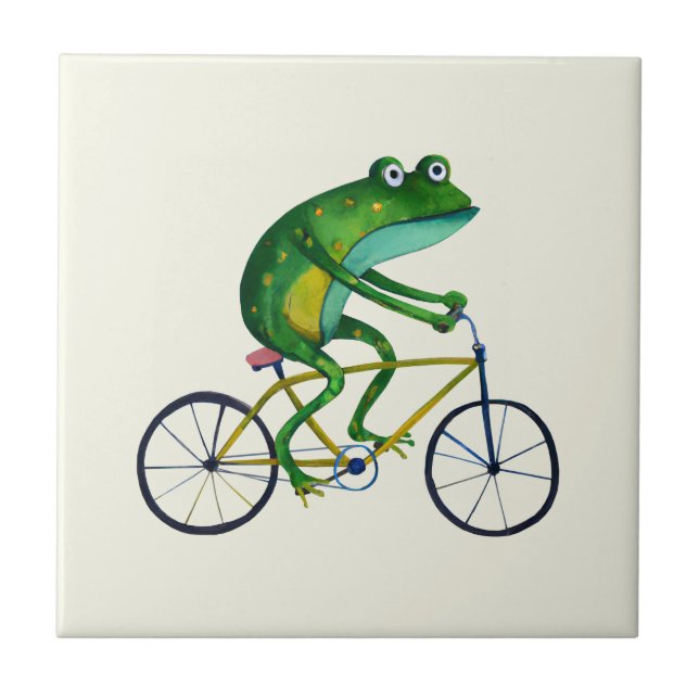 Frog On Bicycle Ceramic Tile (Front)