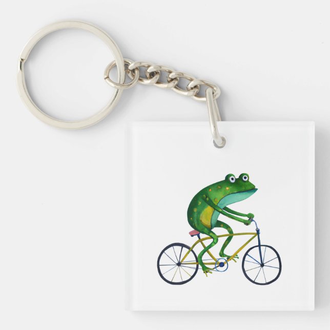 Frog On Bicycle Key Ring (Front)