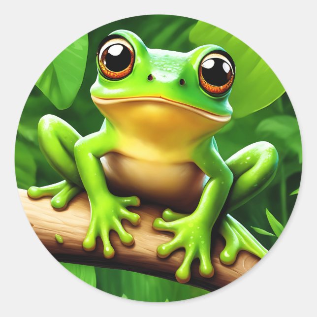 Frog on branch Nature Art Classic Round Sticker (Front)