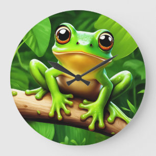 Frog on branch Nature Art Large Clock