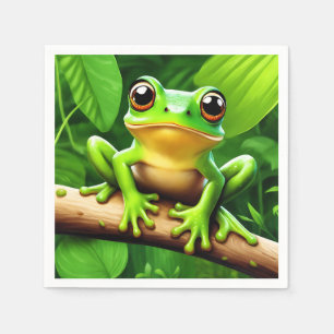 Frog on branch Nature Art Napkin