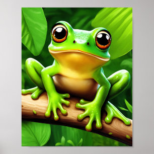 Frog on branch Nature Art Poster