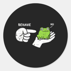 Frog On Hand Behave Funny Meme Cartoon Men Women Classic Round Sticker